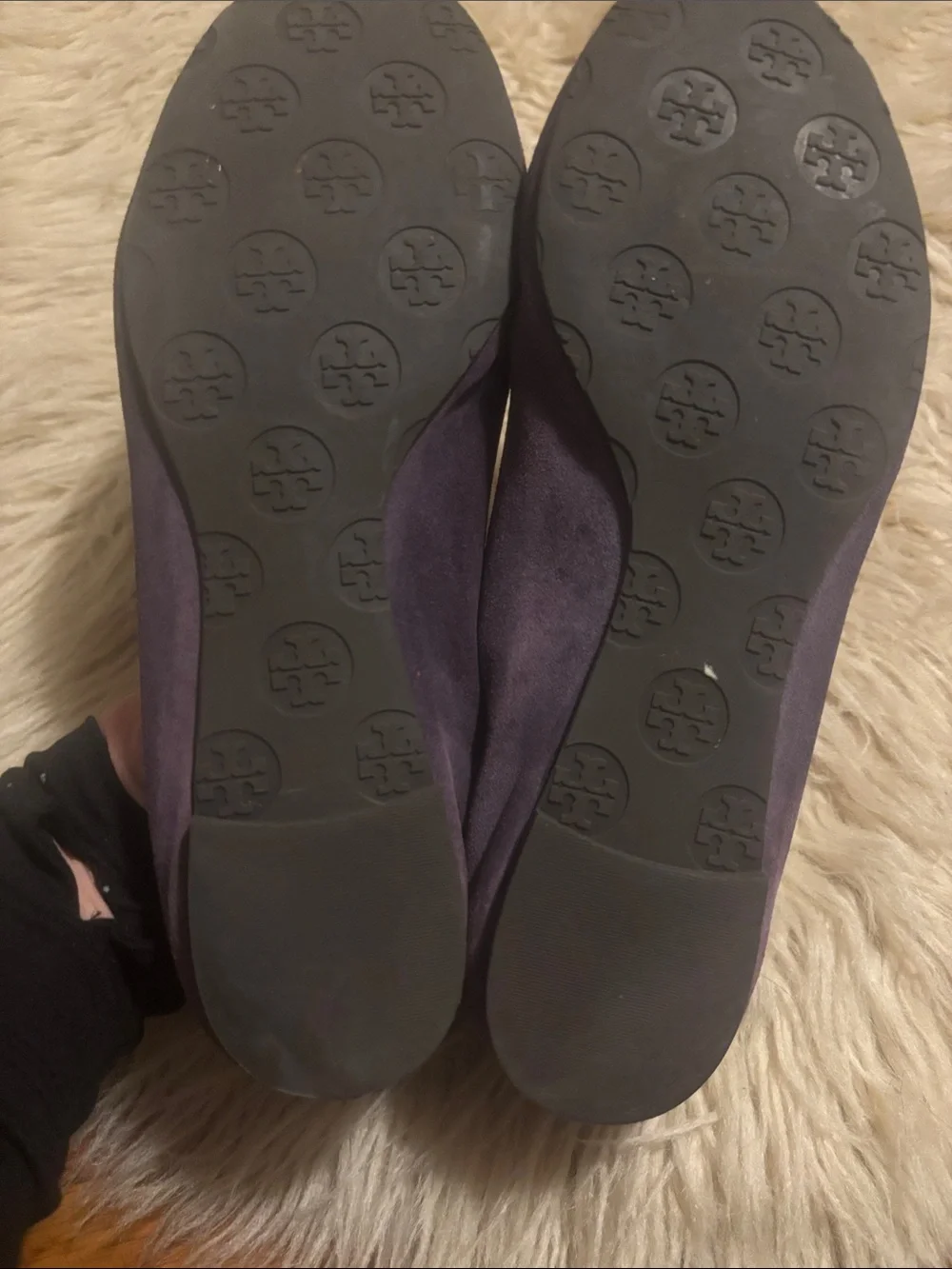Tory Burch Plum Suede Ballet Flats with Gold Logo